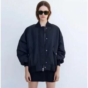 Zara Oversized Bomber Jacket Raincoat Women's XS Extra Small Navy Blue Black